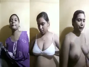 Busty Bengali Wife Selfie Nude Bath Video