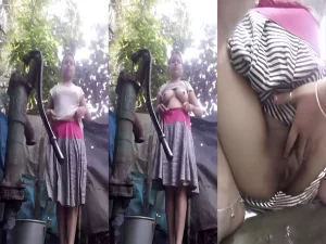 Dehati Girl Bathing Nude Outdoors Selfie Video